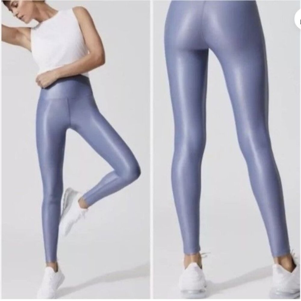 Carbon 38 Leggings Size Small Takara Shine High-Waisted Blue Gray Shiny Wet Look